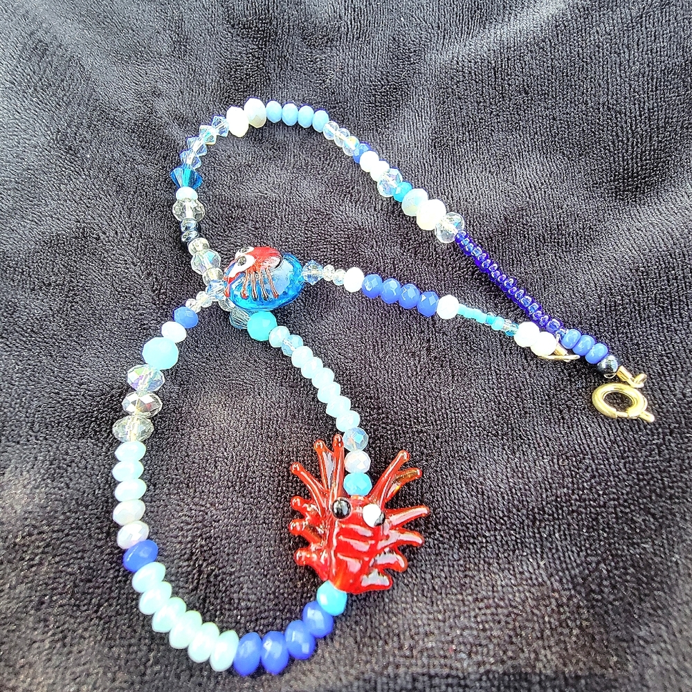 Authentic Gemstones, Crystal, + Glass Wrap Style Bracelet, "Got Crabs" Theme MEN